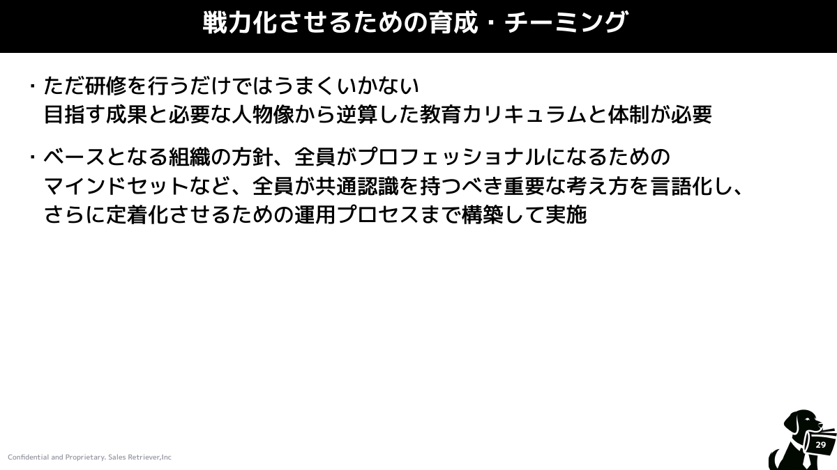 戦力化させるための育成・チーミング