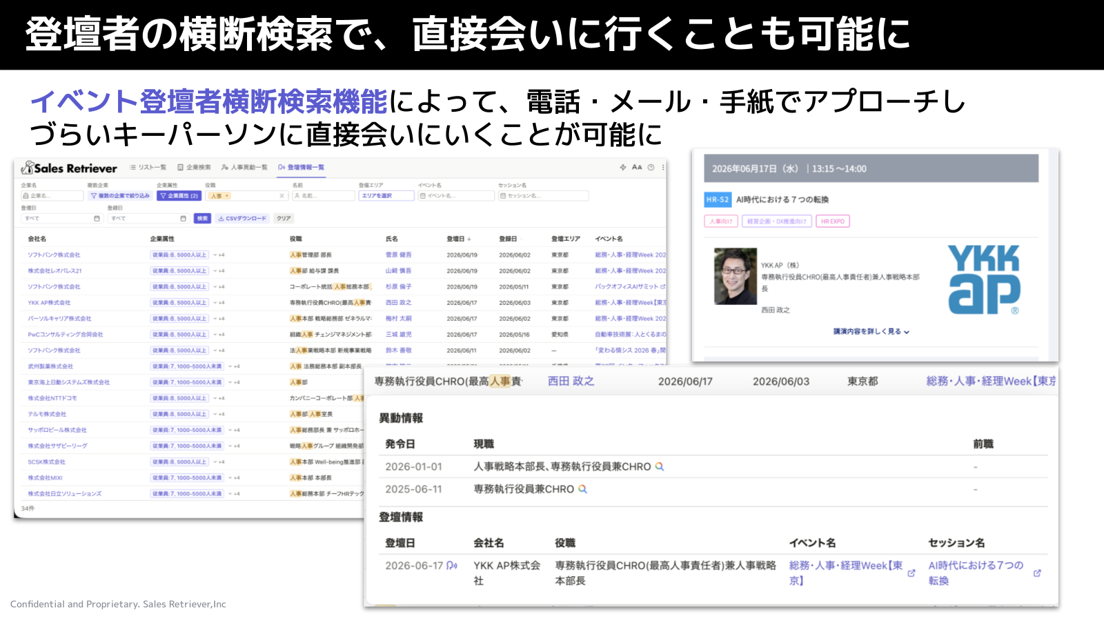 イベント名・セッション名を確認するSales Retrieverの登壇情報画面